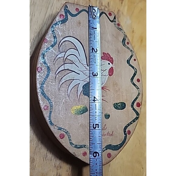 Vintage Hand Painted Woodpecker Wood Ware Rooster Box Japan Folk Art Farmhouse - Picture 15 of 16